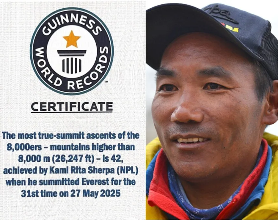 Mountaineer Kami Rita Sherpa receives Guinness World Records certificate